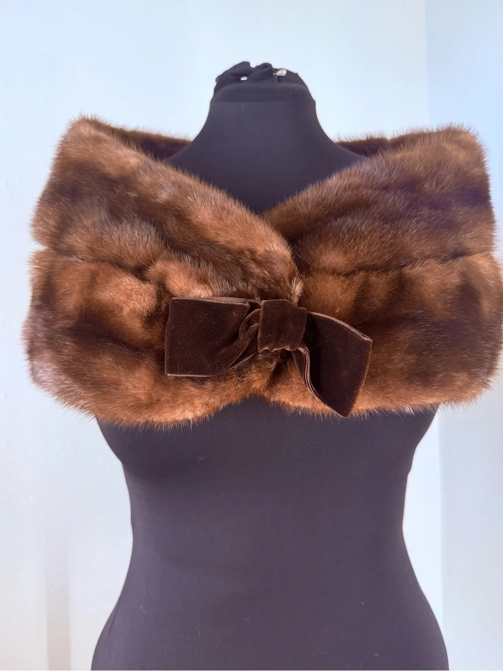 Vintage Brown real fur Bow Collar - Women's Luxury Accessory